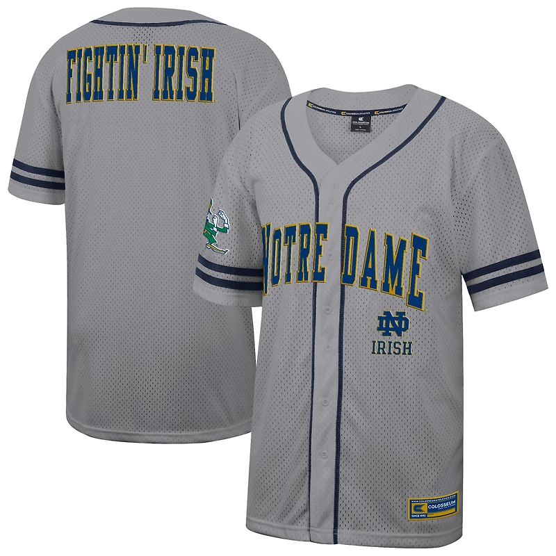 Maillot de baseball Free Spirited gris Colosseum pour homme Notre Dame Fighting Irish