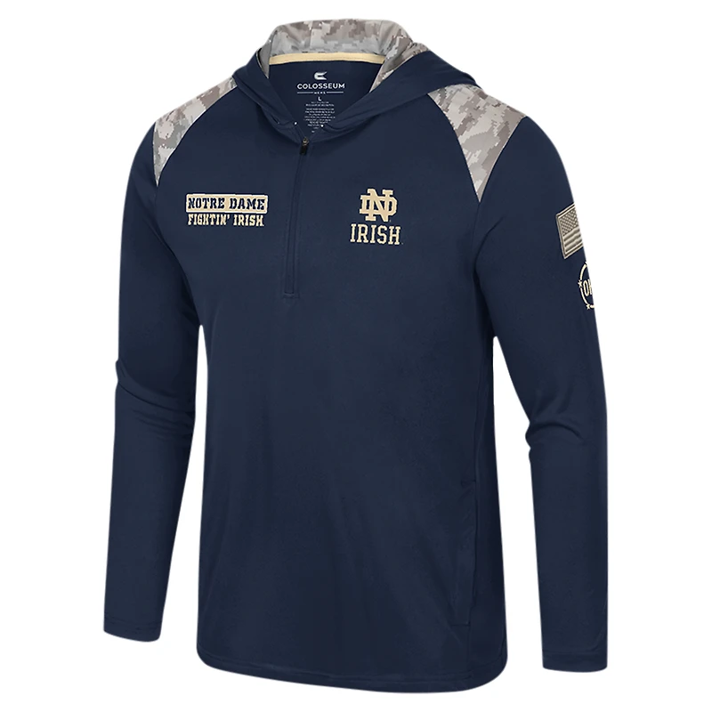 Veste à capuche fermeture éclair quart de tour pour homme Colosseum Navy Notre Dame Fighting Irish OHT Military Appreciation
