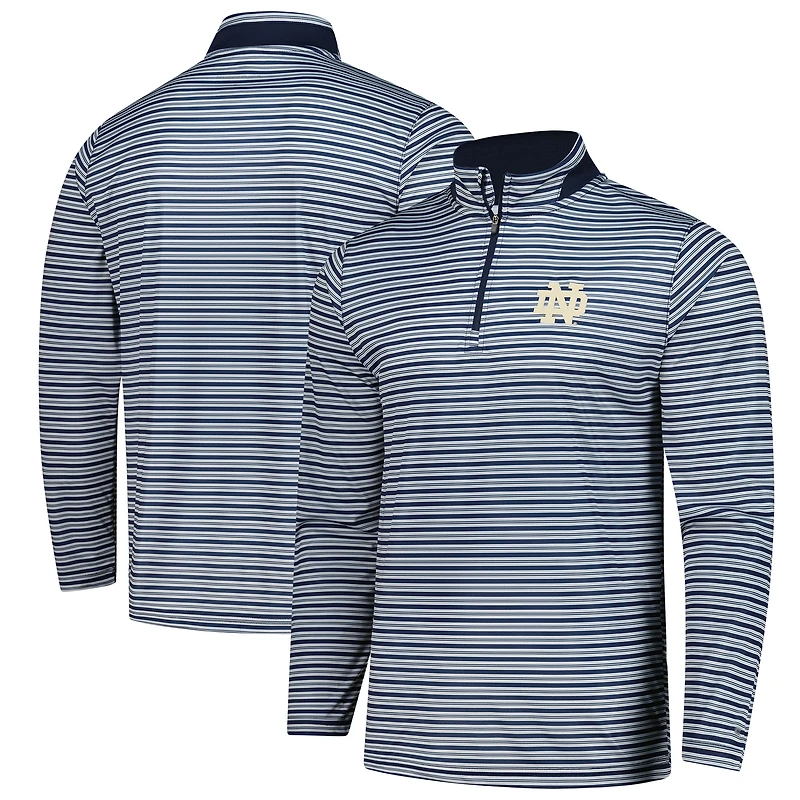 Men's Colosseum Navy Notre Dame Fighting Irish Striped Quarter-Zip Top