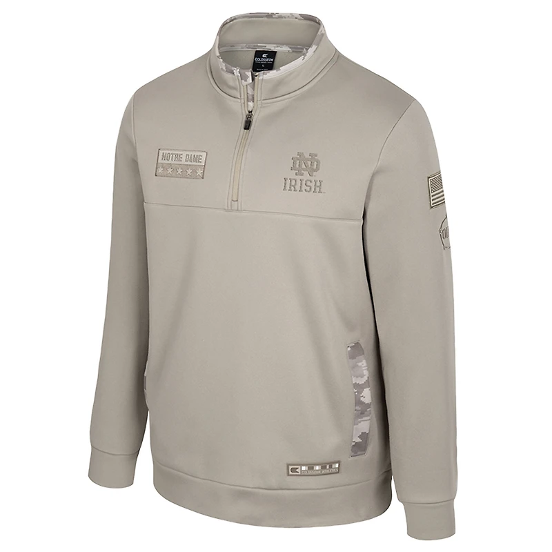 Men's Colosseum Oatmeal Notre Dame Fighting Irish Operation Hat Trick Battalion Quarter-Zip Pullover