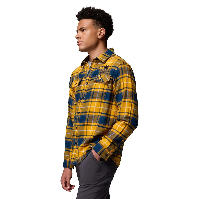 Chemise boutonnée à manches longues en flanelle Omni-Wick pour homme Columbia Gold Notre Dame Fighting Irish
