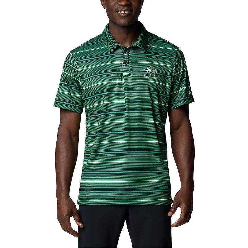 Men's Columbia Green Notre Dame Fighting Irish PFG Super Terminal Tackle™ Omni-Shade™ Stripe Polo