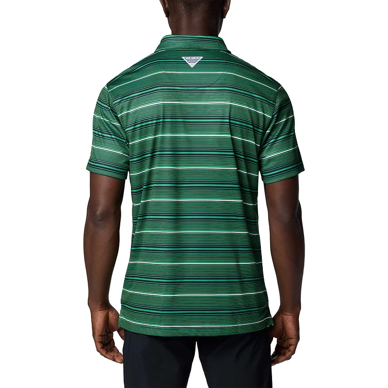 Polo vert Columbia Notre Dame Fighting Irish PFG Super Terminal Tackle™ Omni-Shade™ Stripe pour homme