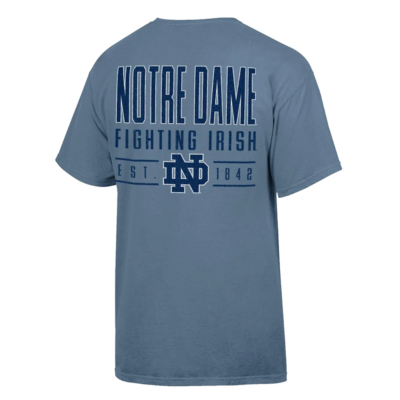 T-shirt bleu ComfortWash pour homme, motif grand nom des Fighting Irish de Notre Dame