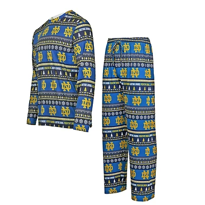 Ensemble de nuit pour homme Concepts Sport Navy Notre Dame Fighting Irish Swivel avec t-shirt à manches longues et pantalon
