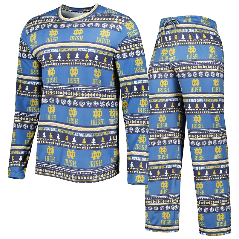 Concepts Sport pour homme Bleu marine Notre Dame Fighting Irish Ugly Pull en tricot à manches longues Ensemble haut et pantalon
