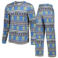 Concepts Sport pour homme Bleu marine Notre Dame Fighting Irish Ugly Pull en tricot à manches longues Ensemble haut et pantalon
