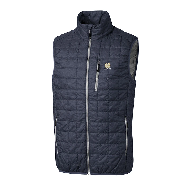 Men's Cutter & Buck  Anthracite Notre Dame Fighting Irish Alumni Logo Rainier PrimaLoft Eco Insulated Full-Zip Puffer Vest