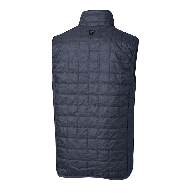 Doudoune sans manches zippée et isolée Rainier PrimaLoft Eco, coloris anthracite, Cutter & Buck, logo des anciens élèves de Notre Dame Fighting Irish.