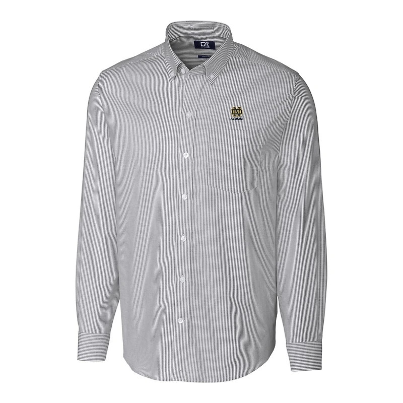 Chemise à manches longues boutonnée Cutter & Buck pour homme, couleur anthracite, logo des anciens élèves de Notre Dame Fighting Irish.