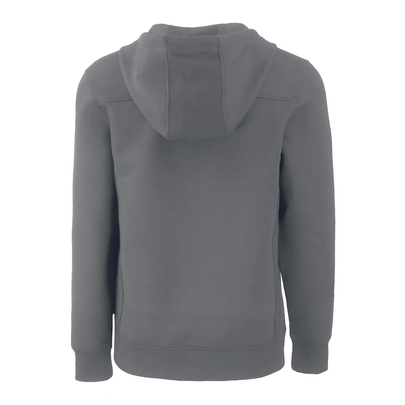 Sweat à capuche zippé demi-zip Cutter & Buck gris pour homme, logo des anciens élèves Fighting Irish de Notre Dame, en tissu recyclé écologique.