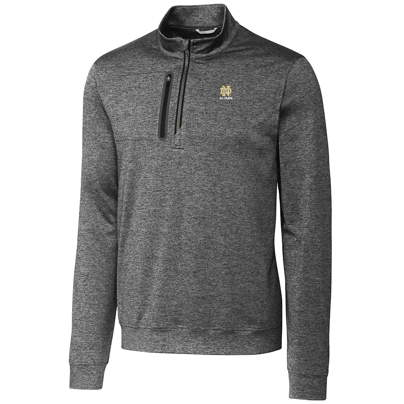 Pull gris chiné à fermeture éclair quart de tour pour homme, avec logo des anciens combattants Fighting Irish Notre Dame, Cutter & Buck
