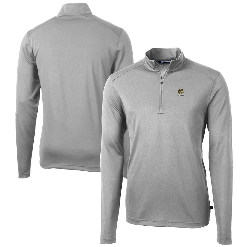 Pull zippé en piqué écologique recyclé pour homme, gris, avec logo des anciens élèves Fighting Irish de Notre Dame, Cutter & Buck