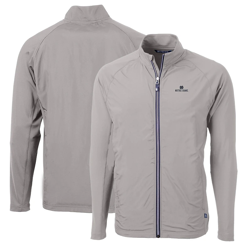 Men's Cutter & Buck Gray Notre Dame Fighting Irish Big Tall Adapt Eco Knit Hybrid Recycled Full-Zip Jacket