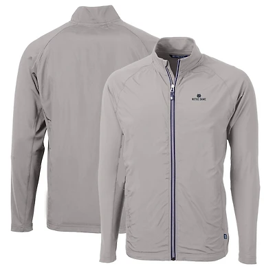 Men's Cutter & Buck Gray Notre Dame Fighting Irish Big Tall Adapt Eco Knit Hybrid Recycled Full-Zip Jacket