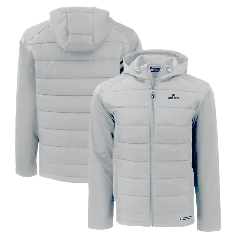 Men's Cutter & Buck Gray Notre Dame Fighting Irish Evoke Hybrid Eco Softshell Recycled Full-Zip Hoodie Jacket