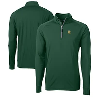 Pull-over Cutter & Buck vert pour homme, logo des anciens élèves Fighting Irish de Notre Dame, en maille écologique extensible recyclée avec fermeture éclair au quart.