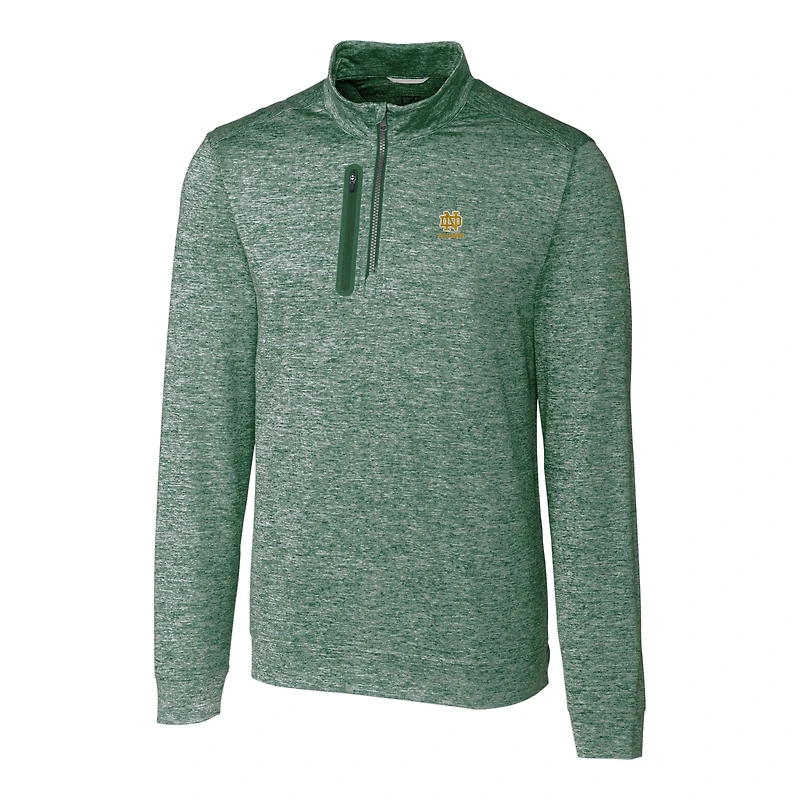Men's Cutter & Buck  Green Notre Dame Fighting Irish Alumni Logo Stealth Heathered Quarter-Zip Pullover Top