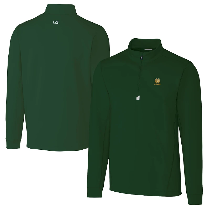Pull-over extensible à fermeture éclair quart de tour pour homme, vert Cutter & Buck, avec logo des anciens élèves Fighting Irish Notre Dame