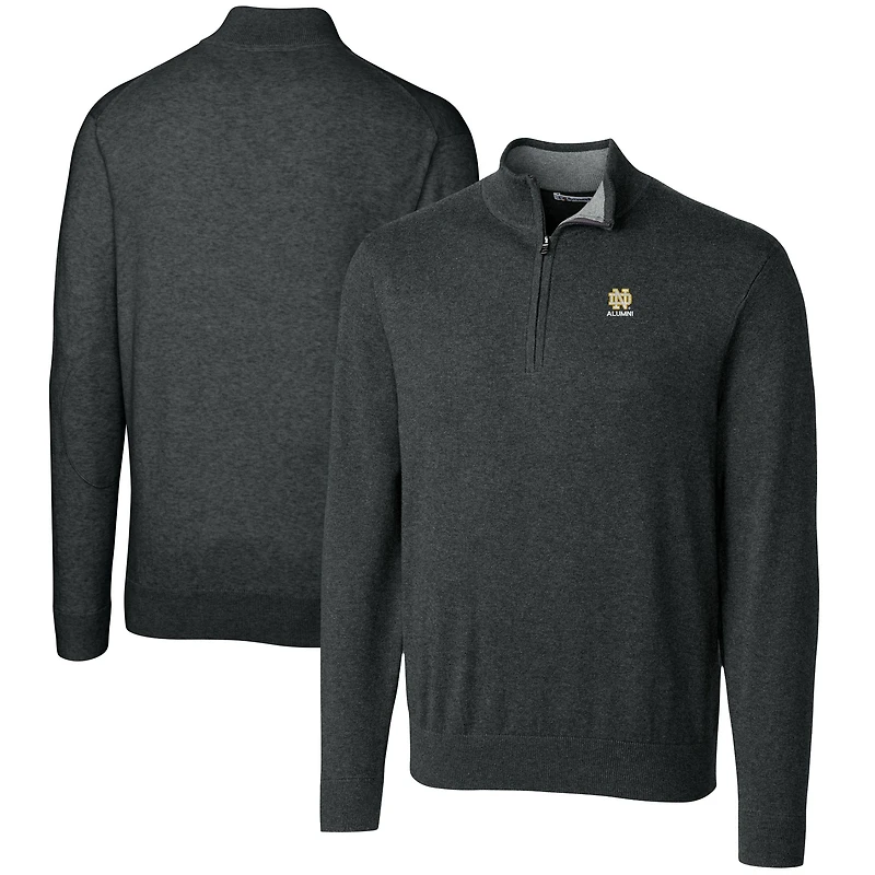 Men's Cutter & Buck Heather Charcoal Notre Dame Fighting Irish Alumni Logo Lakemont Tri-Blend Quarter-Zip Pullover Sweater