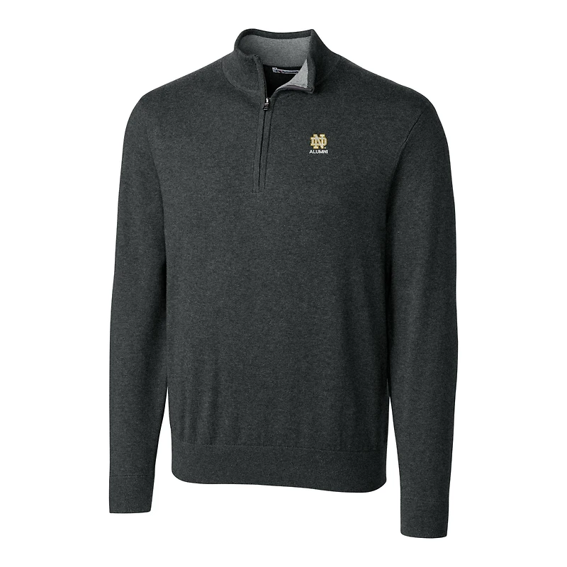 Men's Cutter & Buck Heather Charcoal Notre Dame Fighting Irish Alumni Logo Lakemont Tri-Blend Quarter-Zip Pullover Sweater
