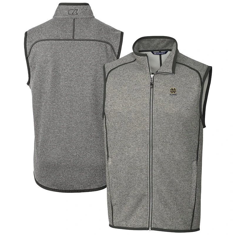 Pull en polaire à fermeture éclair intégrale pour homme, gris chiné, avec logo des anciens élèves Fighting Irish de Notre Dame, Cutter & Buck