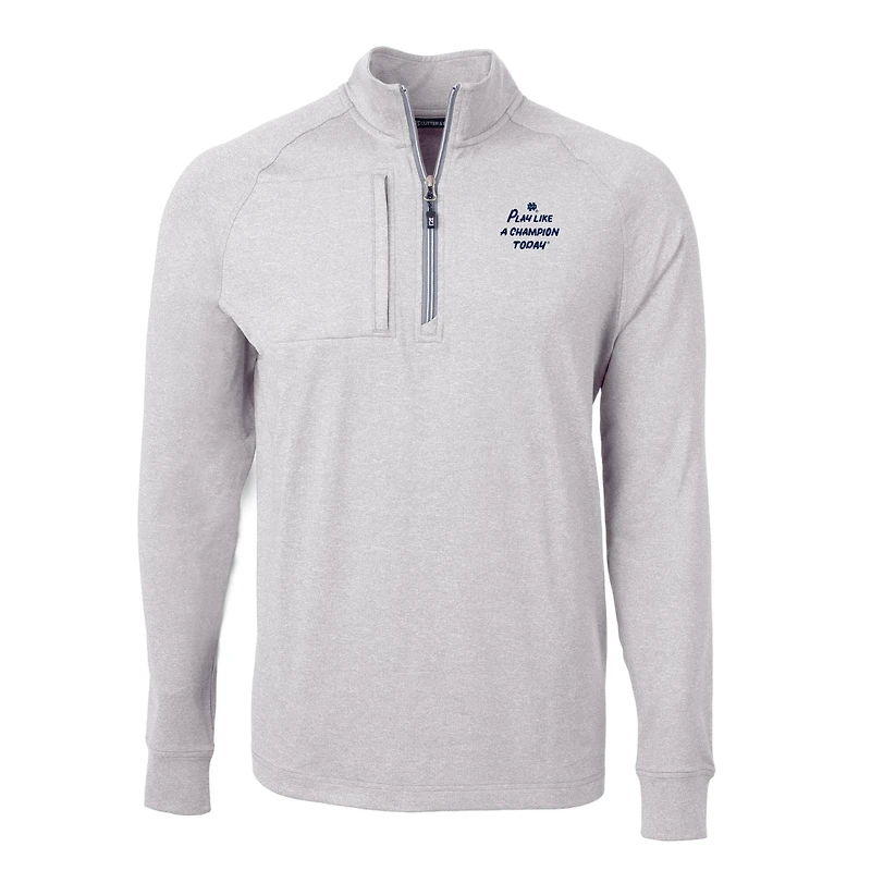 Men's Cutter & Buck Heather Gray Notre Dame Fighting Irish Play Like A Champion Today Adapt Eco Knit Quarter-Zip Sweatshirt