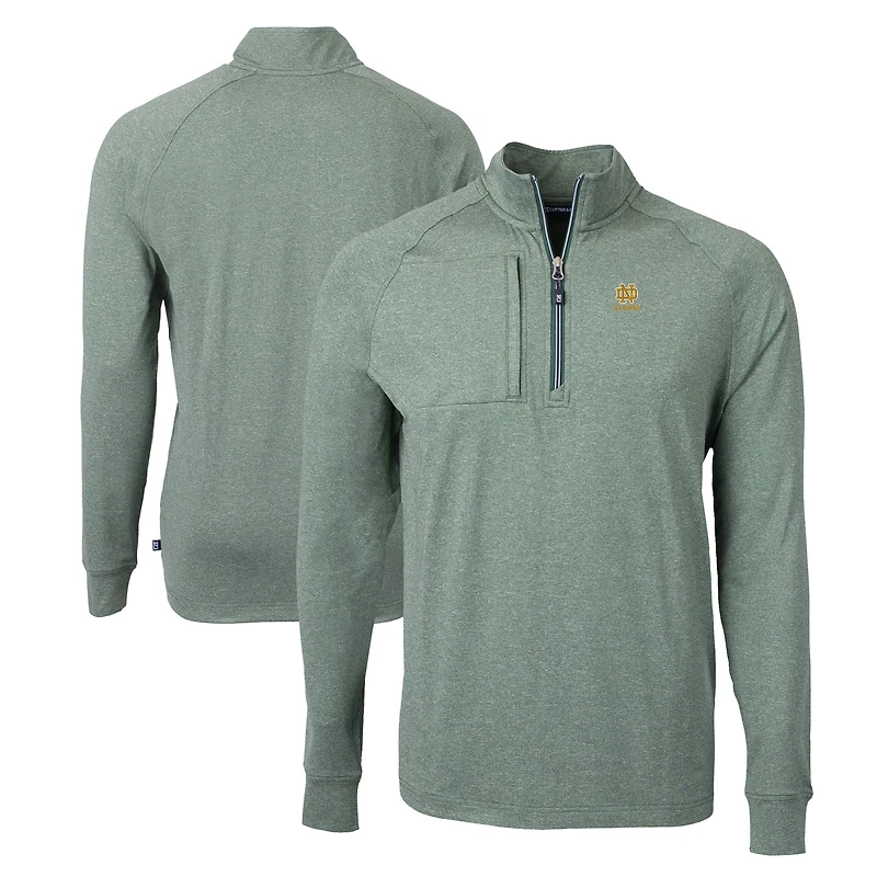 Men's Cutter & Buck  Heather Navy Notre Dame Fighting Irish Alumni Logo Adapt Eco Knit Heathered Recycled Quarter-Zip Pullover Top