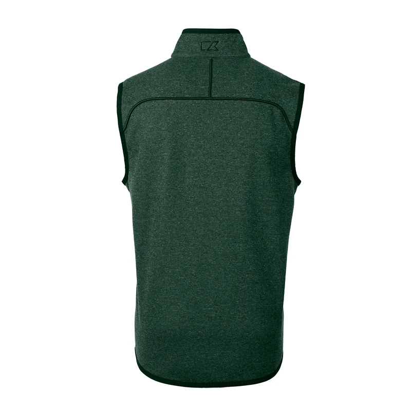 Pull Mainsail en polaire tricotée à fermeture éclair pour homme Cutter & Buck, vert chiné, logo des anciens élèves de Notre Dame Fighting Irish