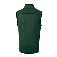 Pull Mainsail en polaire tricotée à fermeture éclair pour homme Cutter & Buck, vert chiné, logo des anciens élèves de Notre Dame Fighting Irish