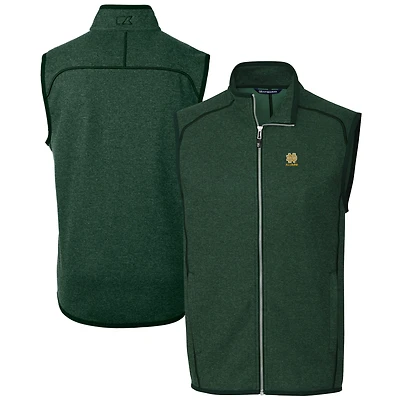 Pull Mainsail en polaire tricotée à fermeture éclair pour homme Cutter & Buck, vert chiné, logo des anciens élèves de Notre Dame Fighting Irish