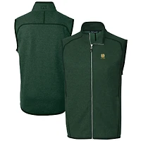 Pull Mainsail en polaire tricotée à fermeture éclair pour homme Cutter & Buck, vert chiné, logo des anciens élèves de Notre Dame Fighting Irish
