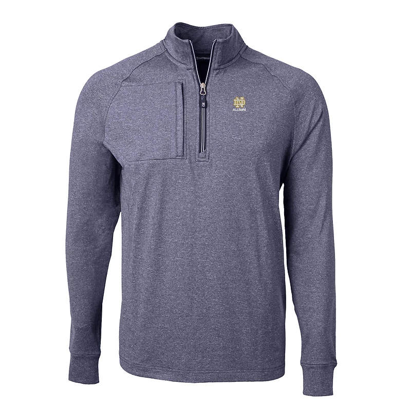 Men's Cutter & Buck  Heather Navy Notre Dame Fighting Irish Alumni Logo Adapt Eco Knit Heathered Recycled Quarter-Zip Pullover Top