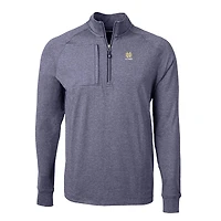 Men's Cutter & Buck  Heather Navy Notre Dame Fighting Irish Alumni Logo Adapt Eco Knit Heathered Recycled Quarter-Zip Pullover Top