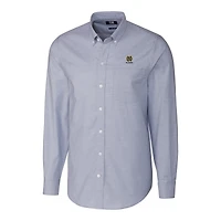 Chemise à manches longues boutonnée en Oxford stretch bleu clair Cutter & Buck pour homme, avec logo des anciens élèves Fighting Irish de Notre Dame.