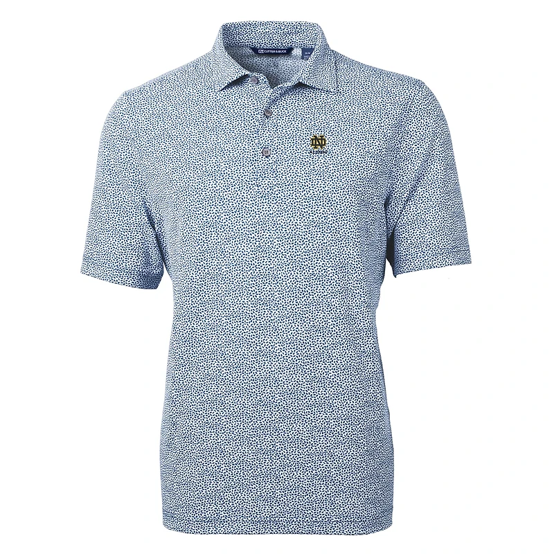 Polo recyclé pour homme Cutter & Buck bleu marine avec logo des anciens élèves Fighting Irish de Notre Dame DryTec Virtue Eco Pique et imprimé botanique