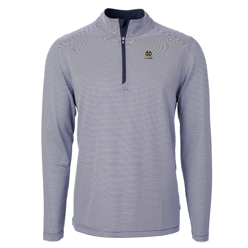 Men's Cutter & Buck  Navy Notre Dame Fighting Irish Alumni Logo DryTec Virtue Eco Pique Micro Stripe Recycled Quarter-Zip Pullover Top