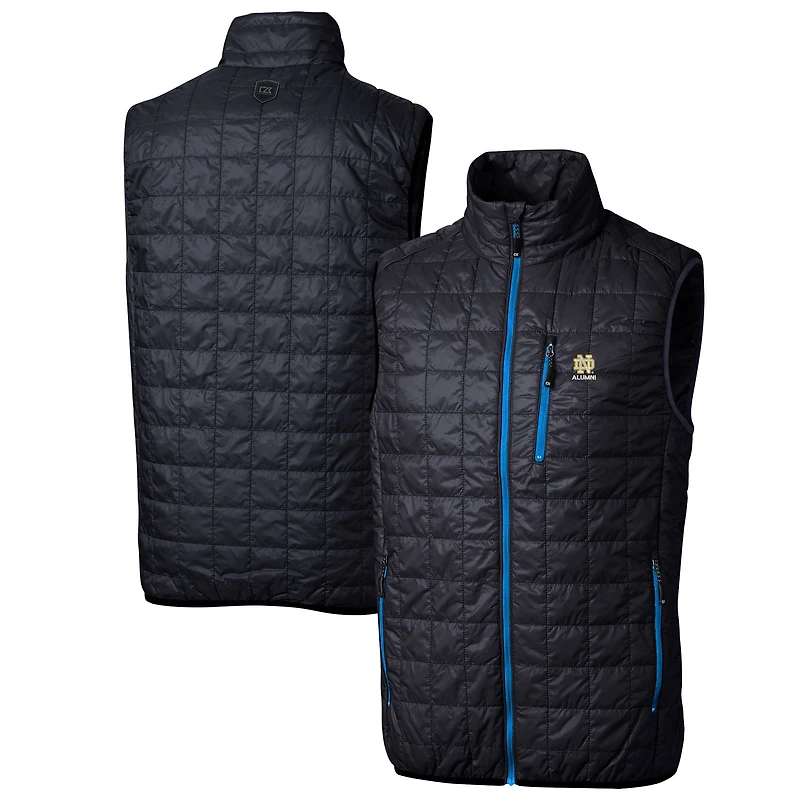 Gilet matelassé isolant entièrement zippé Rainier PrimaLoft Eco pour homme, bleu marine, avec logo des anciens élèves Fighting Irish de Notre Dame, Cutter & Buck
