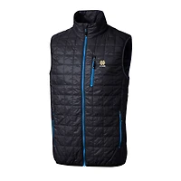 Gilet matelassé isolant entièrement zippé Rainier PrimaLoft Eco pour homme, bleu marine, avec logo des anciens élèves Fighting Irish de Notre Dame, Cutter & Buck