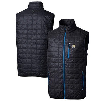 Gilet matelassé isolant entièrement zippé Rainier PrimaLoft Eco pour homme, bleu marine, avec logo des anciens élèves Fighting Irish de Notre Dame, Cutter & Buck