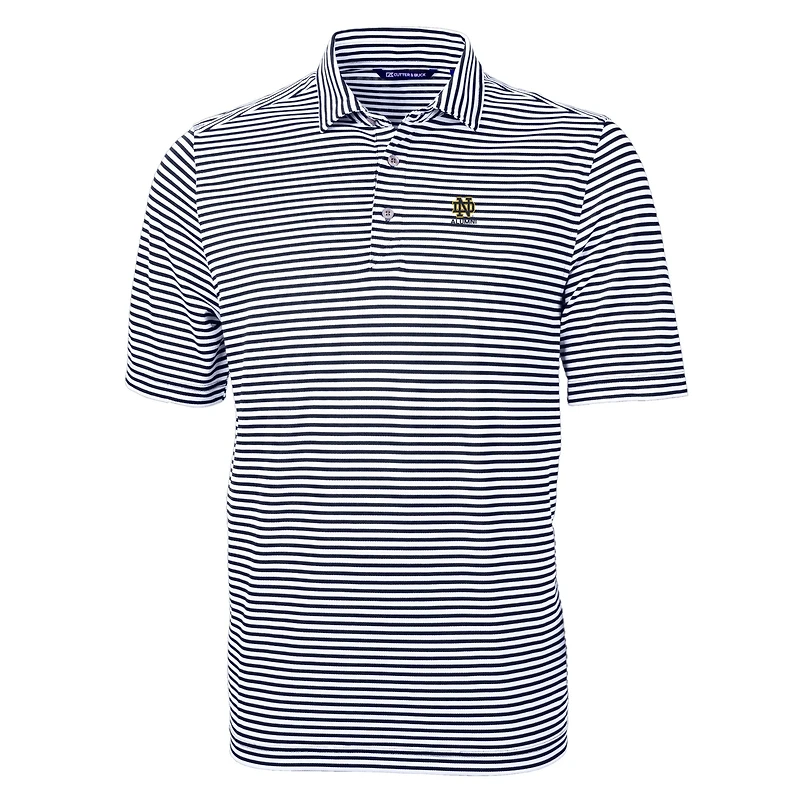 Polo recyclé à rayures écologiques en piqué écologique pour homme, bleu marine, avec logo des anciens élèves Fighting Irish de Notre Dame, Cutter & Buck