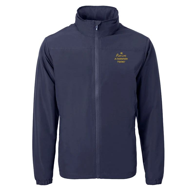 Veste à capuche entièrement zippée Charter Eco Recycled pour homme, bleu marine, Cutter & Buck, Notre Dame Fighting Irish, jouez comme un champion aujourd'hui