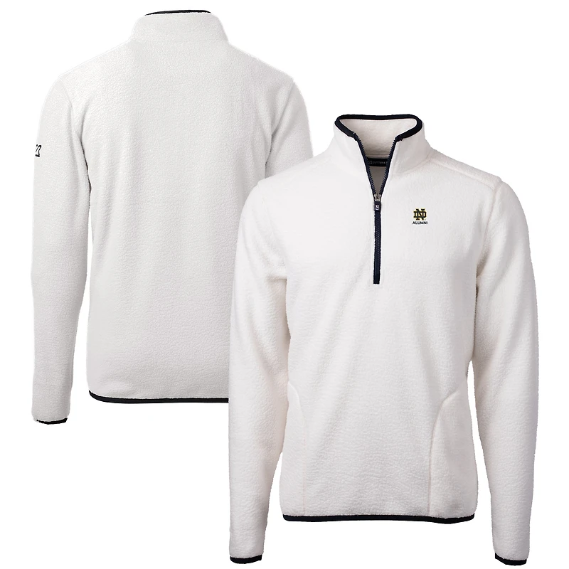 Veste pull-over à col zippé Cutter & Buck pour homme, couleur avoine, logo des anciens élèves de Notre Dame Fighting Irish, en polaire sherpa écologique Cascade.