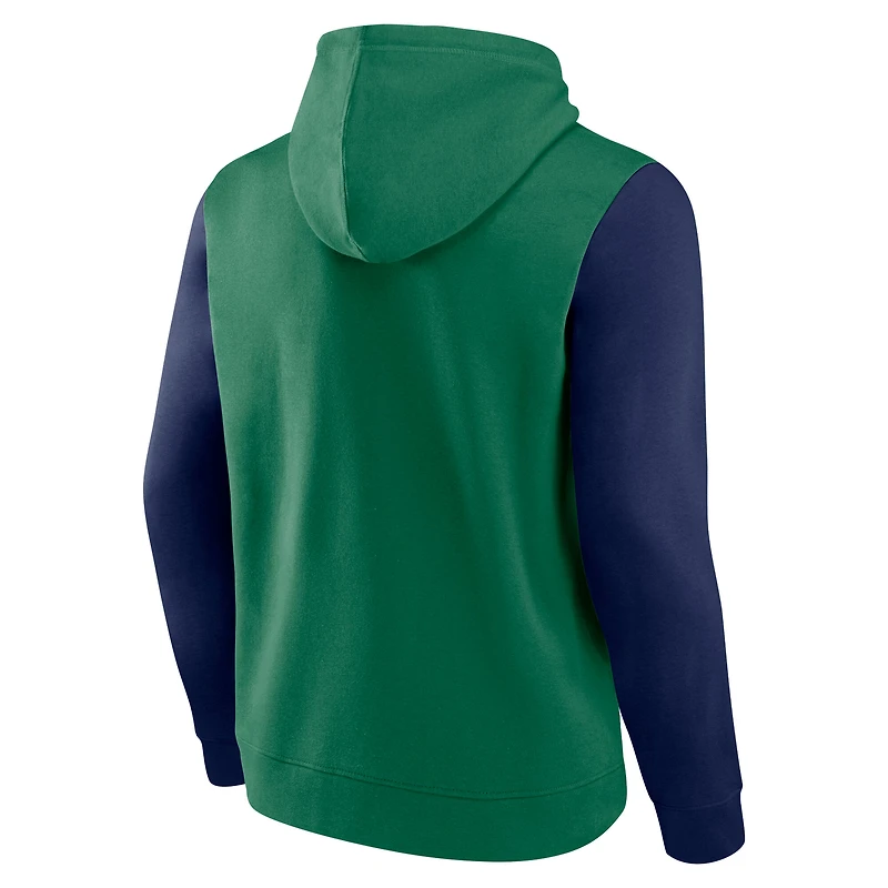 Men's Fanatics Green Notre Dame Fighting Irish Extra Point Color Block Pullover Hoodie
