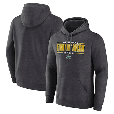 Men's Fanatics  Heather Charcoal Notre Dame Fighting Irish Horizontal Block Fleece Pullover Hoodie