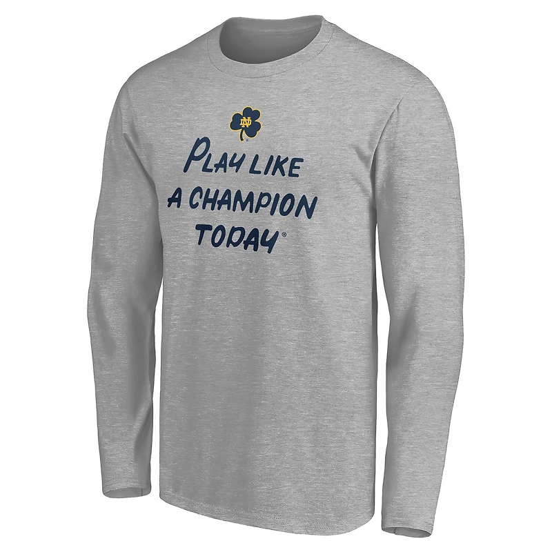 T-shirt à manches longues Fanatics Heather Gray pour homme, motif trèfle, de l'équipe Notre Dame Fighting Irish.