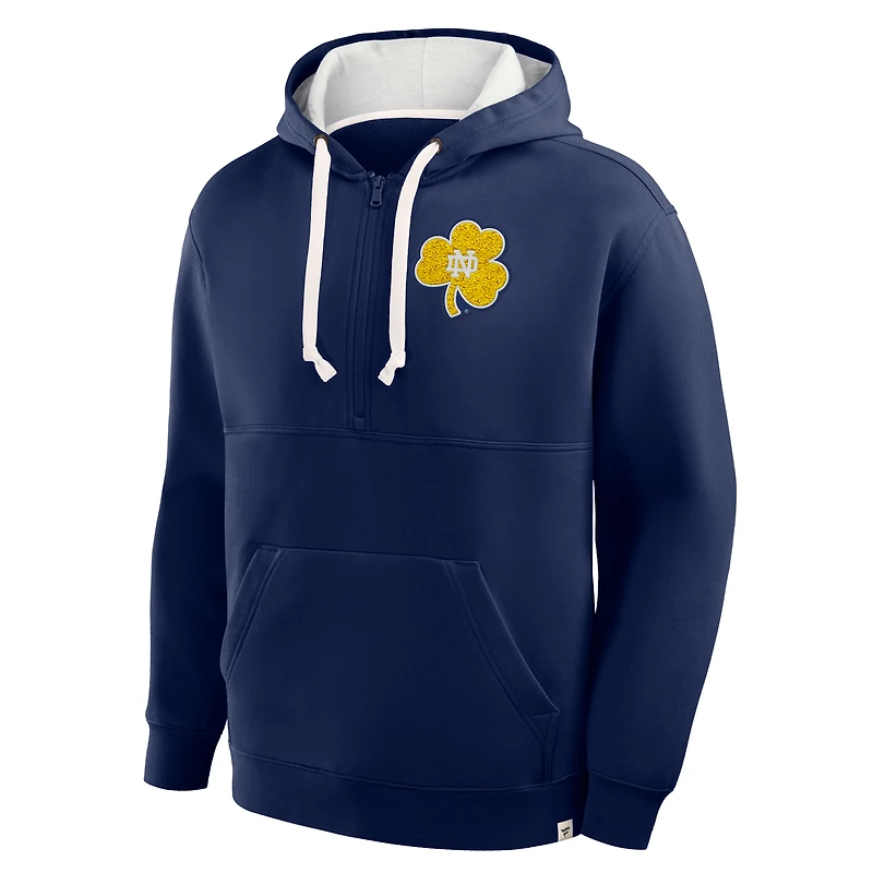 Sweat à capuche zippé demi-zippé Premium Rise And Conquer pour homme, bleu marine, motif Notre Dame Fighting Irish Hometown