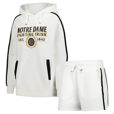 Men's Gameday Couture Cream Notre Dame Fighting Irish Down, Set, Go Hoodie and Shorts Lounge Set