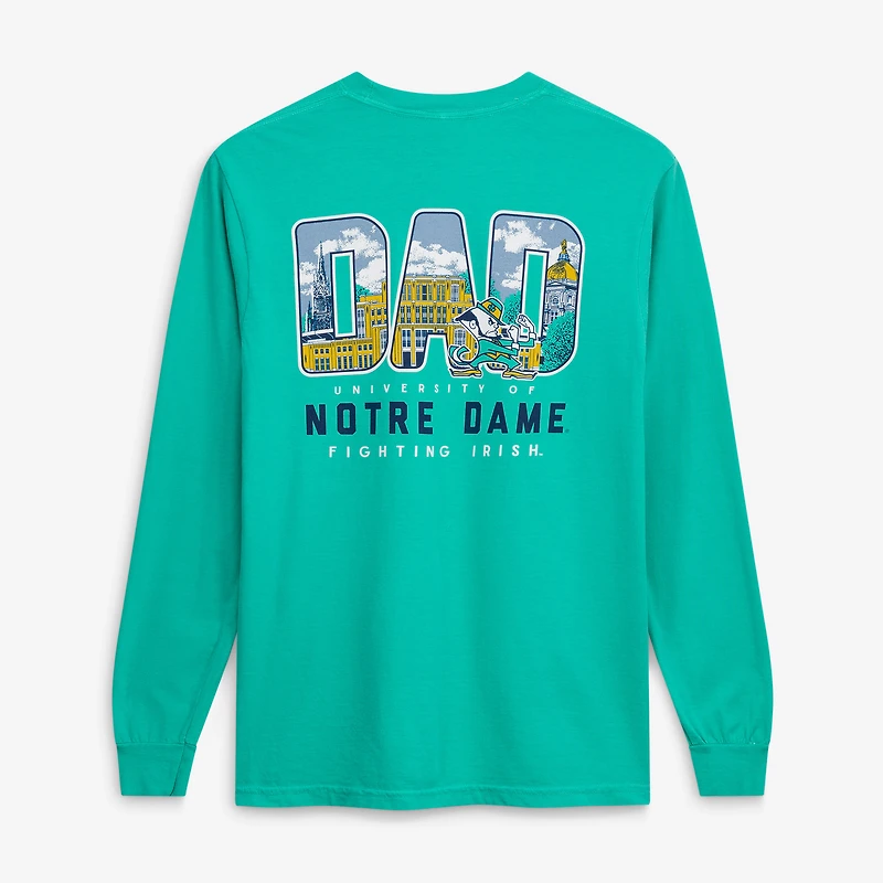 T-shirt à manches longues vert pour homme, motif dessin du campus de Notre Dame Fighting Irish, spécial fête des pères