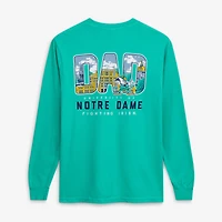T-shirt à manches longues vert pour homme, motif dessin du campus de Notre Dame Fighting Irish, spécial fête des pères